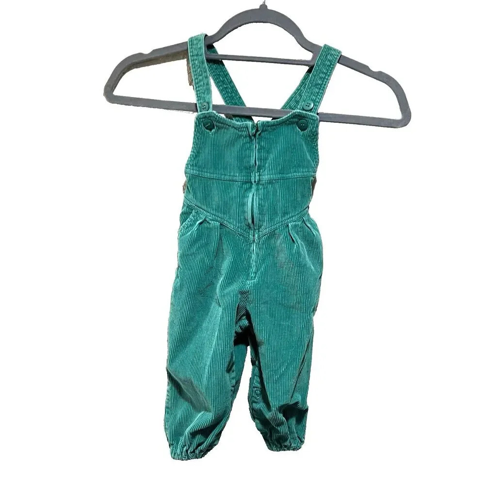 Vtg 90s Teal Green Corduroy Overalls 18 Months Toddler Boy Girl Colorful Classic